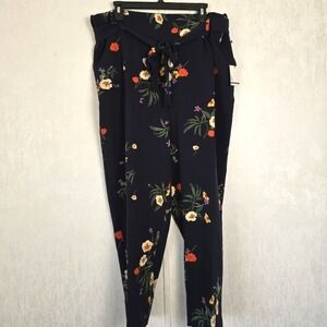 Jules & Leopold Women's 2X Belted Black Floral Stretchy Pull-On Ankle Pants NWT